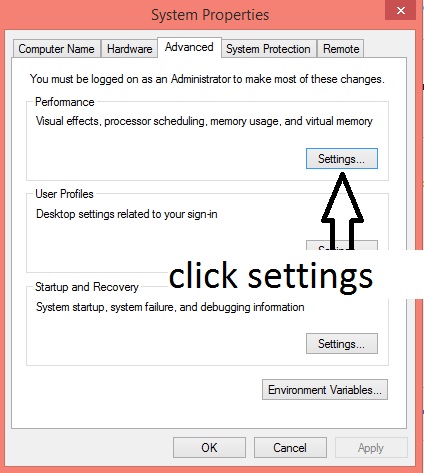 settings click for pagefile.sys